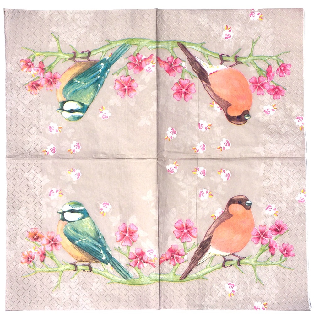 Two (2) Single Titmouse Bird Decoupage Napkins